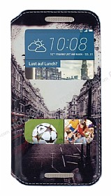 HTC One M9 Gizli Mknatsl Pencereli London Deri Klf