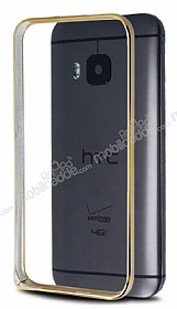 Eiroo HTC One M9 Gold izgili Round Metal Bumper ereve Gold Klf