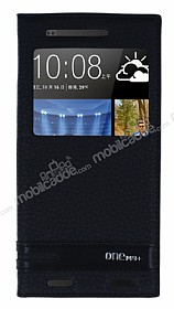 HTC One M9 Plus Gizli Mknatsl Pencereli Siyah Deri Klf