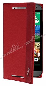 HTC One Mini 2 Gizli Mknatsl nce Yan Kapakl Krmz Deri Klf