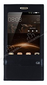 Huawei G8 Gizli Mknatsl Pencereli Siyah Deri Klf