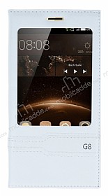 Huawei G8 Gizli Mknatsl Pencereli Beyaz Deri Klf