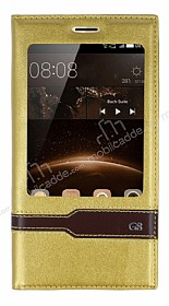 Huawei G8 Gizli Mknatsl Pencereli Gold Deri Klf