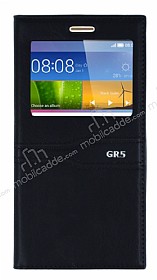 Huawei GR5 Gizli Mknatsl Pencereli Siyah Deri Klf