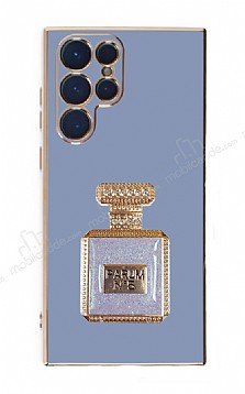Eiroo Samsung Galaxy S22 Ultra 5G Aynal Parfm Standl Mavi Silikon Klf