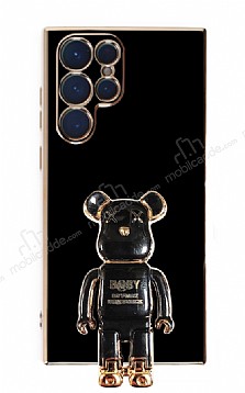 Eiroo Samsung Galaxy S22 Ultra 5G Baby Bear Standl Siyah Silikon Klf