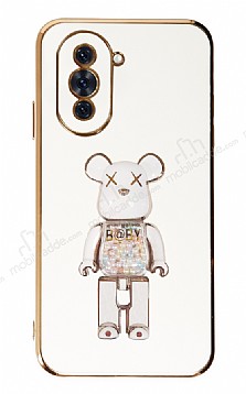 Eiroo Huawei nova 10 Candy Bear Standl Beyaz Silikon Klf