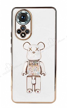Eiroo Huawei nova 9 Candy Bear Standl Beyaz Silikon Klf