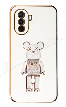 Eiroo Huawei Nova Y70 Candy Bear Standl Beyaz Silikon Klf