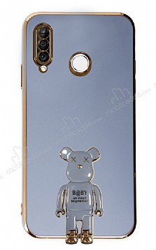 Eiroo Huawei P30 Lite Baby Bear Standl Mavi Silikon Klf