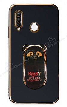 Eiroo Huawei P30 Lite Baby Panda Standl Siyah Silikon Klf