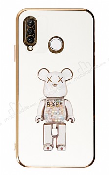 Eiroo Huawei P30 Lite Candy Bear Standl Beyaz Silikon Klf