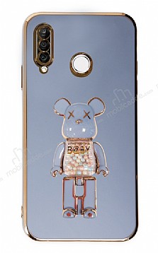 Eiroo Huawei P30 Lite Candy Bear Standl Mavi Silikon Klf