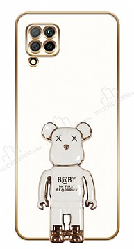 Eiroo Huawei P40 Lite Baby Bear Standl Beyaz Silikon Klf