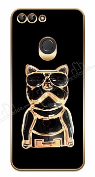 Eiroo Huawei P Smart 2018 Bulldog Standl Siyah Silikon Klf