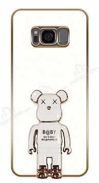 Eiroo Samsung Galaxy S8 Baby Bear Standl Beyaz Silikon Klf