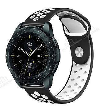 Eiroo Huawei Watch GT 2 Silikon Siyah-Beyaz Spor Kordon (46 mm)