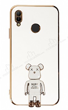 Eiroo Huawei Y6 2019 Baby Bear Standl Beyaz Silikon Klf