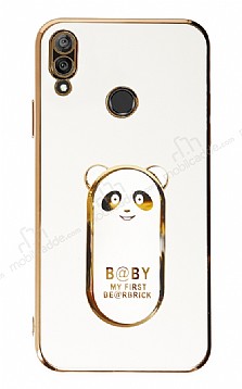 Eiroo Huawei Y7 2019 Baby Panda Standl Beyaz Silikon Klf