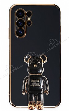 Eiroo Samsung Galaxy S23 Ultra Baby Bear Standl Siyah Silikon Klf