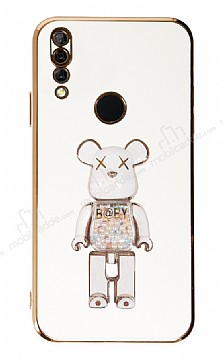 Eiroo Huawei Y9 Prime 2019 Candy Bear Standl Beyaz Silikon Klf