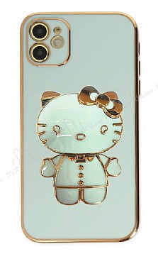 Eiroo iPhone 11 Aynal Kitty Standl Yeil Silikon Klf