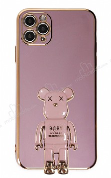 Eiroo iPhone 11 Pro Baby Bear Standl Mor Silikon Klf