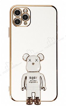 Eiroo iPhone 11 Pro Baby Bear Standl Beyaz Silikon Klf