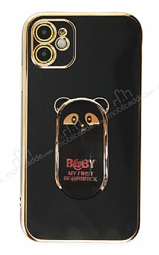 Eiroo iPhone 11 Baby Panda Standl Siyah Silikon Klf