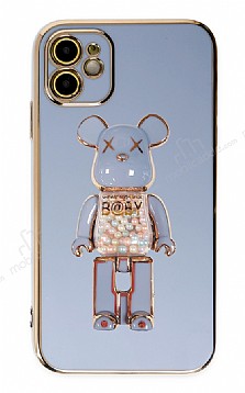Eiroo iPhone 11 Candy Bear Standl Mavi Silikon Klf