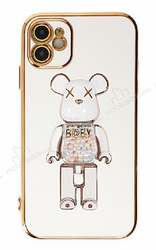 Eiroo iPhone 11 Candy Bear Standl Beyaz Silikon Klf