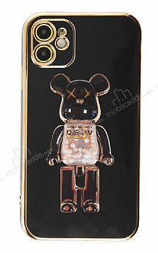 Eiroo iPhone 11 Candy Bear Standl Siyah Silikon Klf