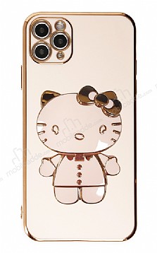 Eiroo iPhone 11 Pro Aynal Kitty Standl Pembe Silikon Klf