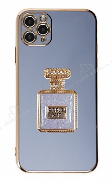 Eiroo iPhone 11 Pro Aynal Parfm Standl Mavi Silikon Klf