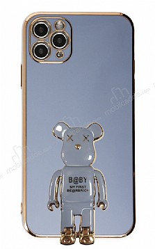 Eiroo iPhone 11 Pro Max Baby Bear Standl Mavi Silikon Klf