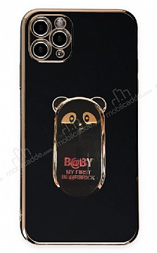 Eiroo iPhone 11 Pro Baby Panda Standl Siyah Silikon Klf