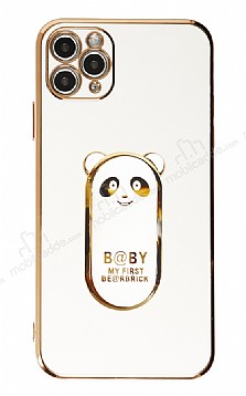 Eiroo iPhone 11 Pro Baby Panda Standl Beyaz Silikon Klf