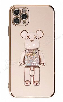 Eiroo iPhone 11 Pro Candy Bear Standl Pembe Silikon Klf