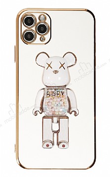 Eiroo iPhone 11 Pro Candy Bear Standl Beyaz Silikon Klf
