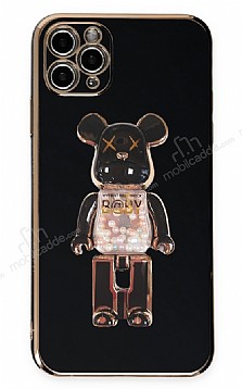 Eiroo iPhone 11 Pro Candy Bear Standl Siyah Silikon Klf