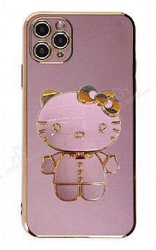 Eiroo iPhone 11 Pro Max Aynal Kitty Standl Mor Silikon Klf