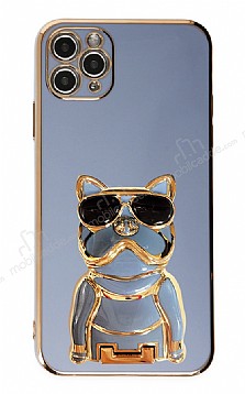 Eiroo iPhone 11 Pro Max Bulldog Standl Mavi Silikon Klf