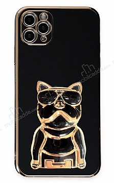 Eiroo iPhone 11 Pro Max Bulldog Standl Siyah Silikon Klf