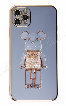 Eiroo iPhone 11 Pro Max Candy Bear Standl Mavi Silikon Klf