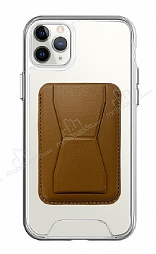 Eiroo iPhone 11 Pro Max Kahverengi Kartlkl Standl Ultra Koruma Klf