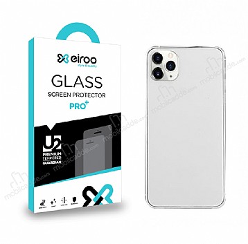 Eiroo iPhone 11 Pro Max Tempered Glass Mat Arka Cam Beyaz Gvde Koruyucu