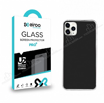 Eiroo iPhone 11 Pro Max Tempered Glass Mat Arka Cam Siyah Gvde Koruyucu