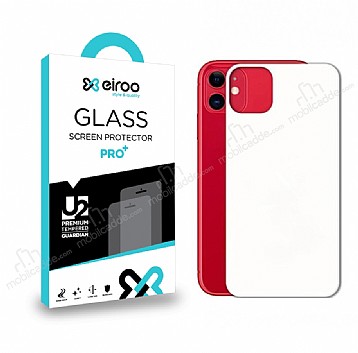 Eiroo iPhone 11 Tempered Glass Mat Arka Cam Beyaz Gvde Koruyucu
