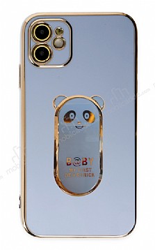 Eiroo iPhone 12 Baby Panda Standl Mavi Silikon Klf