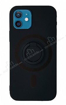 Eiroo iPhone 12 Mini 5.4 in Yzk Tutuculu Siyah Silikon Klf